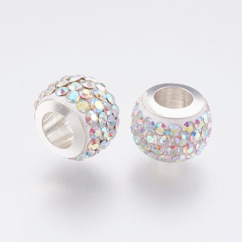 BeadsBalzar Beads & Crafts CRYSTAL AB (EB9090-10) (EB9090-X) 304 Stainless Steel European Beads, Large Hole Beads, Rondelle, 11x7.5mm  (2 PCS)