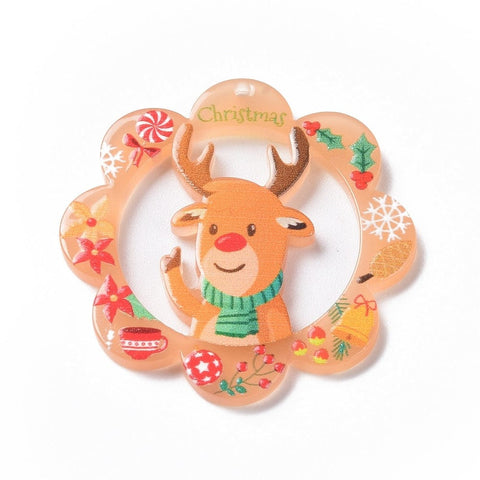 BeadsBalzar Beads & Crafts DEER 37x37x2.5mm Hole 1mm Christmas Acrylic Pendants, DIY Christmas Pendants & Charms