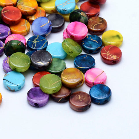 BeadsBalzar Beads & Crafts Drawbench Acrylic Beads, Spray Painted, Flat Round, Mixed Color 9mm