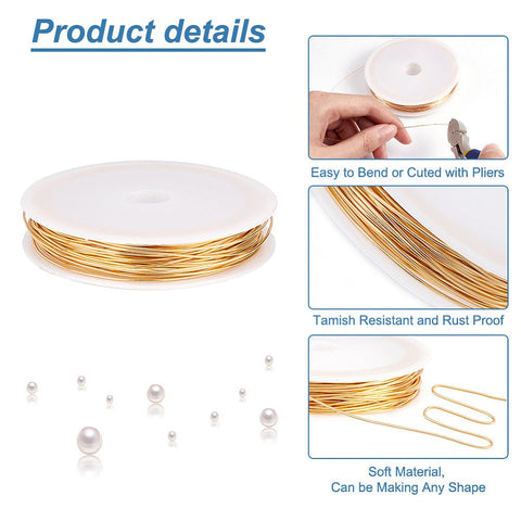 BeadsBalzar Beads & Crafts Eco-Friendly Round Copper Wire, Copper Beading Wire for Jewelry Making, Long-Lasting Plated, Golden 0.5mm