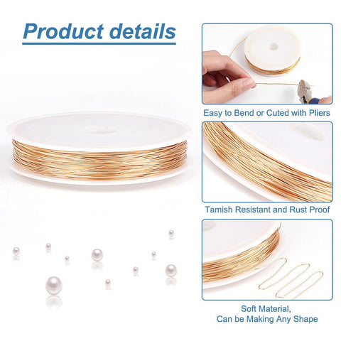 BeadsBalzar Beads & Crafts Eco-Friendly Round Copper Wire, Copper Beading Wire for Jewelry Making, Long-Lasting Plated, Golden 0.8mm