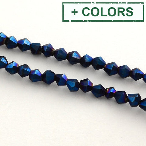 BeadsBalzar Beads & Crafts Electroplate Glass Bead Strands, Rainbow Plated, Faceted Bicone, 3X3.5mm