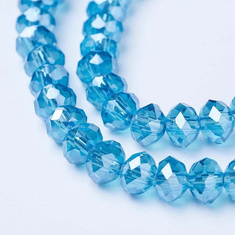 BeadsBalzar Beads & Crafts Electroplate Glass Beads Strands, Pearl Luster Plated, Faceted, Rondelle, Deep Sky Blue, 3.5x3mm, about 123~127pcs/strand