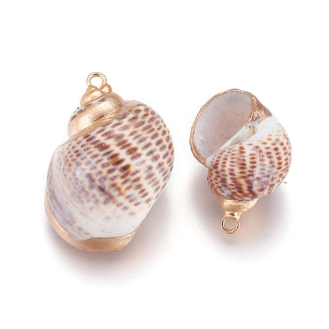 BeadsBalzar Beads & Crafts Electroplate Spiral Shell Pendants, with Brass Findings, Conch, Golden