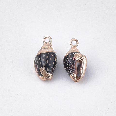 BeadsBalzar Beads & Crafts Electroplate Spiral Shell Pendants, with Iron Findings, Golden, Black about 16~20mm long