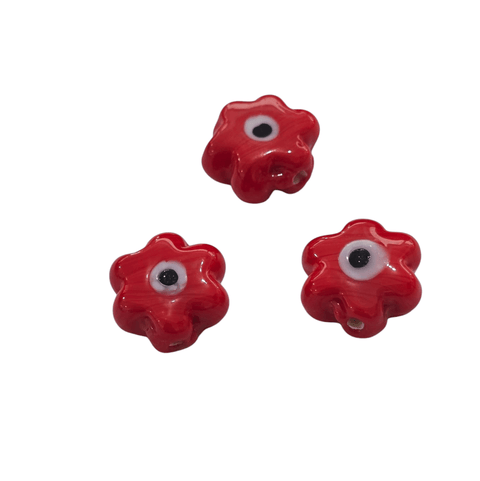 BeadsBalzar Beads & Crafts Fancy Hand Painted Flower Glass Evil Eyes Red 16x9mm