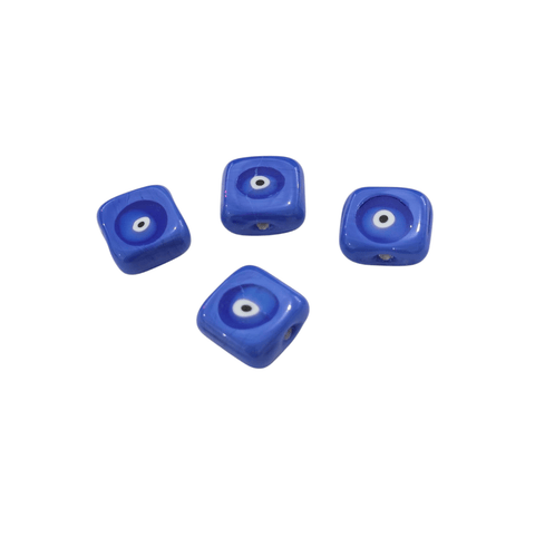 BeadsBalzar Beads & Crafts Glass Evil Eyes Slider / Connector beads Square Shape Hand Painted Blue 15x7mm