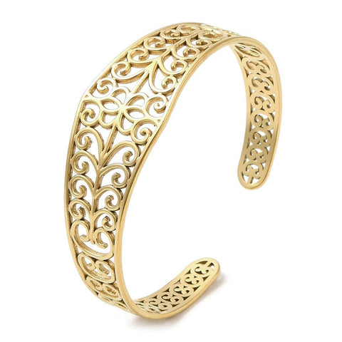 BeadsBalzar Beads & Crafts GOLD PLATED 304 Stainless Steel Cuff Bangles, Hollow Flower Open Bangles for Women