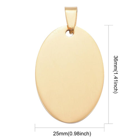 BeadsBalzar Beads & Crafts GOLDEN 304 Stainless Steel Pendants, Manual Polishing, Blank Stamping Tags, Oval, 25x36mm