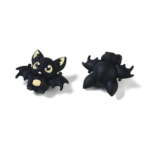 BeadsBalzar Beads & Crafts Halloween Theme Silicone Focal Beads, Bat, Black Size: about 35.5mm