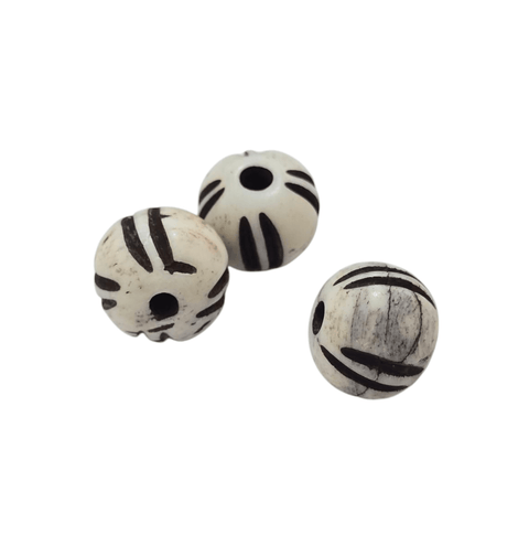 BeadsBalzar Beads & Crafts Hand Crafted Bone Beads 10mm White / Black