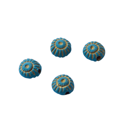 BeadsBalzar Beads & Crafts Hand Crafted Clay Turquoise Beads with Gold markings