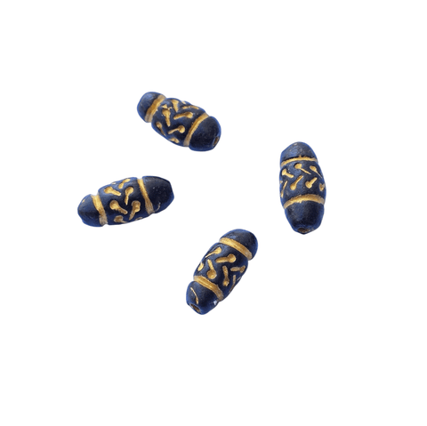 BeadsBalzar Beads & Crafts Hand Painted Clay Oval Beads Black with Gold markings