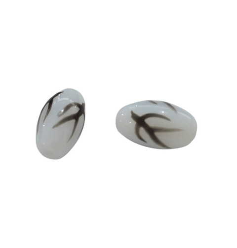 BeadsBalzar Beads & Crafts Hand Painted Oval Glass Beads with Swallow