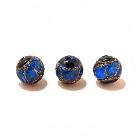 BeadsBalzar Beads & Crafts Handmade Gold Foil Lampworks Beads, Round, Blue Size: about 8mm