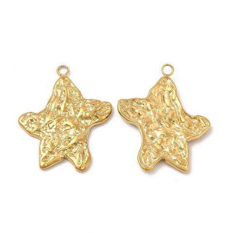 BeadsBalzar Beads & Crafts ION 18KT GOLD PLATED 304 Stainless Steel Pendants, Textured, Starfish Charm Pendant