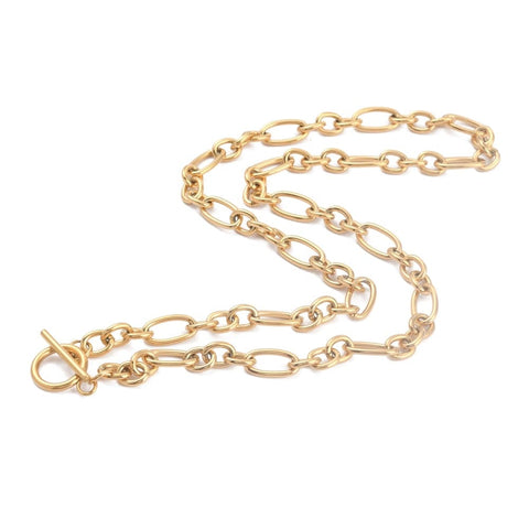 BeadsBalzar Beads & Crafts ION GOLD PLATED 304 Stainless Steel Figaro Chain Necklaces, with Toggle Clasps, (52.3cm)