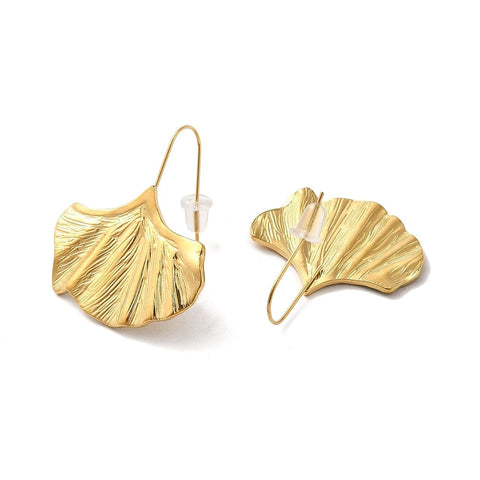 BeadsBalzar Beads & Crafts ION GOLD PLATED 304 Stainless Steel Ginkgo Leaf Dangle Earrings