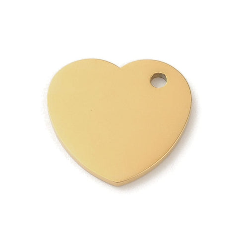 BeadsBalzar Beads & Crafts ION GOLD PLATED 304 Stainless Steel Pendants, Stamping Blank Tag, Heart Charm, 16x18x1.5mm