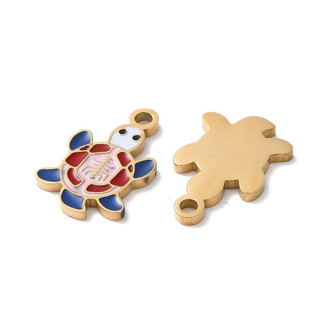 BeadsBalzar Beads & Crafts ION GOLD PLATED 304 Stainless Steel Pendants, with Enamel, Turtle Charm, 11x17mm