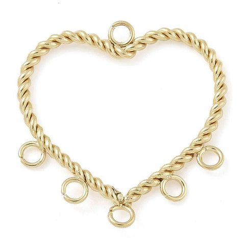 BeadsBalzar Beads & Crafts Ion Plated 304 Stainless Steel Chandelier Component Links, Heart, Real 18K Gold Plated 18.5x20mm