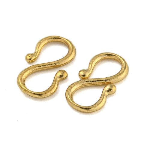 BeadsBalzar Beads & Crafts Ion Plated 304 Stainless Steel S-Hook Clasps, Real 18K Gold Plated 9x5mm