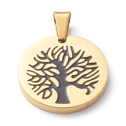 BeadsBalzar Beads & Crafts Ion Plated Tree of Life Stainless Steel Pendant Charm 25mm