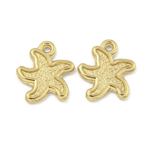 BeadsBalzar Beads & Crafts Ion Plating 304 Stainless Steel Charms, Starfish Charm, Real 18K Gold Plated