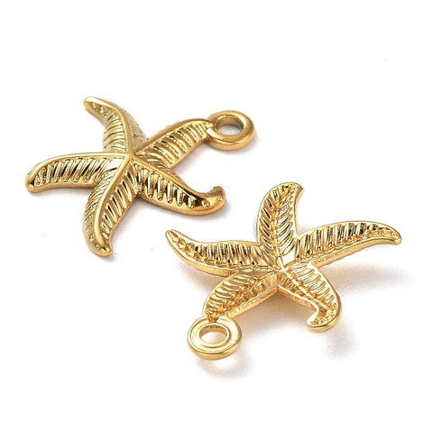 BeadsBalzar Beads & Crafts Ion Plating 304 Stainless Steel Pendants, Starfish Charm, Real 18K Gold Plated