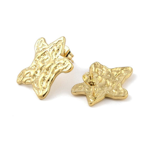 BeadsBalzar Beads & Crafts Ion Plating 304 Stainless Steel Stud Earrings, Hammered Flower 18kt Gold Plated