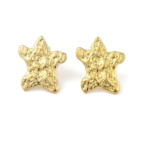 BeadsBalzar Beads & Crafts Ion Plating 304 Stainless Steel Stud Earrings, Hammered Flower 18kt Gold Plated