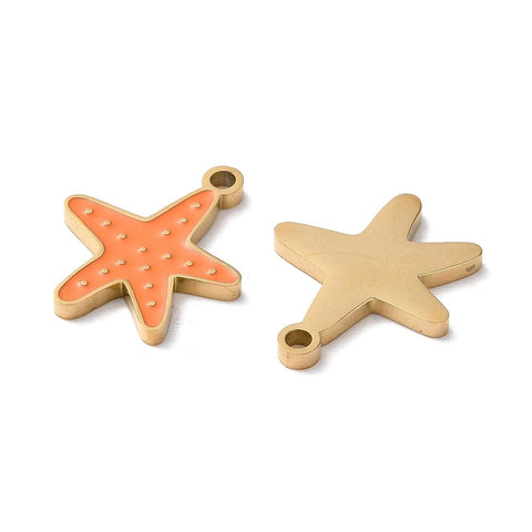 BeadsBalzar Beads & Crafts Ion Plating(IP) 304 Stainless Steel Pendants, with Enamel, Starfish Charm, Golden  13x16mm