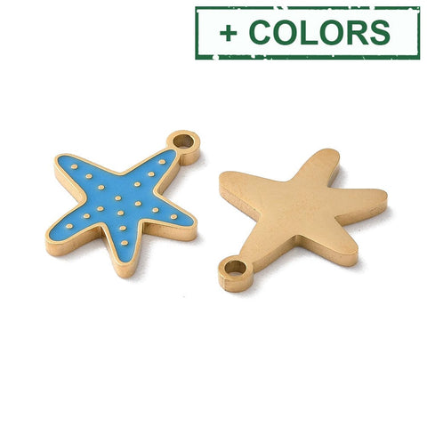 BeadsBalzar Beads & Crafts Ion Plating(IP) 304 Stainless Steel Pendants, with Enamel, Starfish Charm, Golden  13x16mm