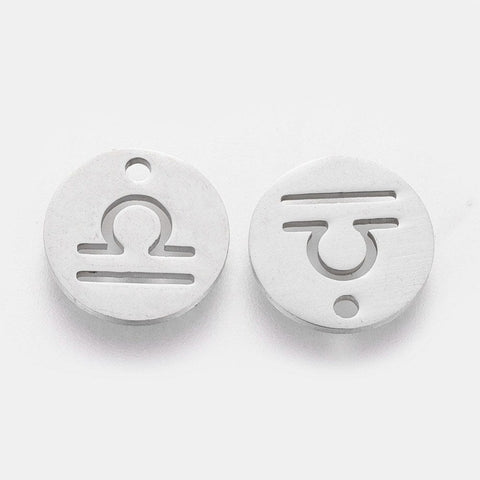 BeadsBalzar Beads & Crafts Libra 304 Stainless Steel Charms, Flat Round with Constellation/Zodiac Sign, 12mm