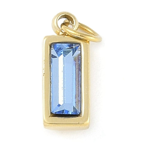 BeadsBalzar Beads & Crafts LIGHT SKY BLUE Glass Pendants, Ion Plating 304 Stainless Steel Rectangle Charms, Real 18K Gold Plated, 11x4x3.5mm