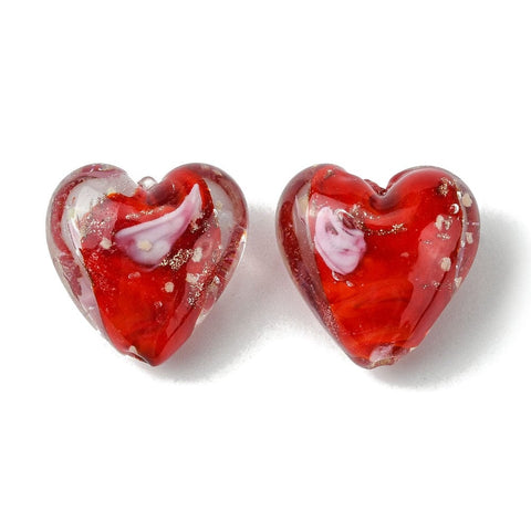 BeadsBalzar Beads & Crafts LuminousGold Sand Lampwork Beads, Glow in the Dark, Heart, Red Size: about 20.5mm