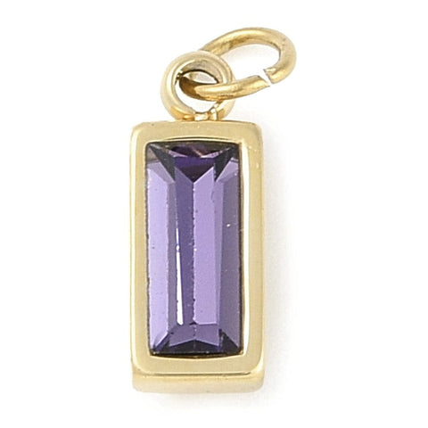 BeadsBalzar Beads & Crafts MEDIUM PURPLE Glass Pendants, Ion Plating 304 Stainless Steel Rectangle Charms, Real 18K Gold Plated, 11x4x3.5mm