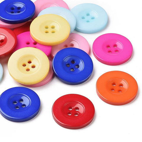 BeadsBalzar Beads & Crafts MIXED COLORS Resin Buttons, Dyed, Flat Round, 25mm