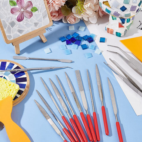 BeadsBalzar Beads & Crafts Mosaic Tools for Beginner Supplies including Scraper Sponge, Tweezers, Needle Files