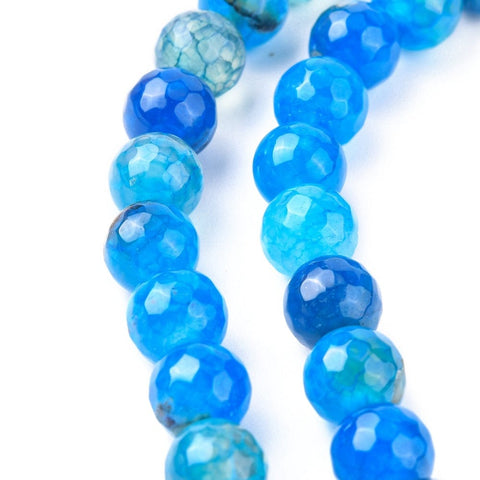 BeadsBalzar Beads & Crafts Natural Crackle Agate Bead Strands, Round, Grade A, Faceted, Dyed & Heated, Blue 8mm