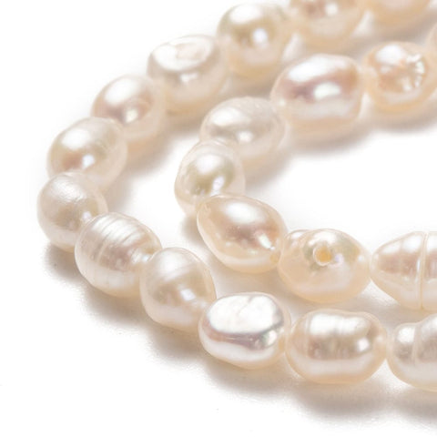 BeadsBalzar Beads & Crafts Natural Cultured Freshwater Pearl Beads Strands, Rice, Bisque  Size: about 4-5x5-7mm long, hole: 0.5mm, (34~35cm)