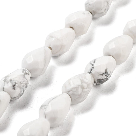 BeadsBalzar Beads & Crafts Natural Howlite Beads, Faceted Teardrop, 10x7mm, Hole: 1.2mm