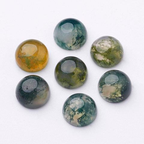 BeadsBalzar Beads & Crafts NATURAL MOSS AGATE Natural Semi-Precious Cabochons, Half Round, Dyed 8mm