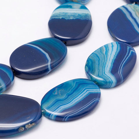 BeadsBalzar Beads & Crafts Natural Striped Agate/Banded Agate Beads, Dyed &amp; Heated, Oval, Dodger Blue