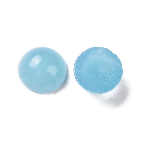 BeadsBalzar Beads & Crafts NATURAL WHITE JADE DYED AQUA Natural Semi-Precious Cabochons, Half Round, Dyed 8mm