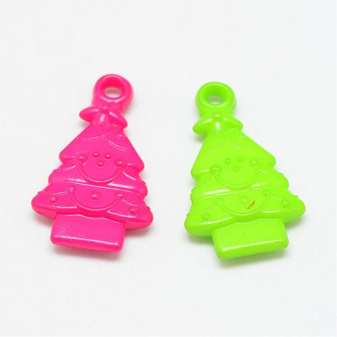 BeadsBalzar Beads & Crafts Opaque Acrylic Pendants, Christmas Tree, Mixed Color 32X19mm