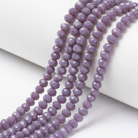 BeadsBalzar Beads & Crafts Opaque Solid Color Glass Beads Strands, Faceted, Rondelle, Medium Purple, 3.5~3.8x3mm