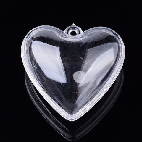 BeadsBalzar Beads & Crafts Openable Transparent Plastic Pendants, Fillable Plastic Bauble Christmas Ornament, Heart, 37x40mm