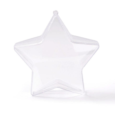 BeadsBalzar Beads & Crafts Openable Transparent Plastic Pendants, Fillable Plastic Bauble Christmas Ornament, Star, Clear