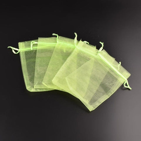 BeadsBalzar Beads & Crafts Organza Bags, Rectangle, Light Green, about 10cm wide, 15cm long